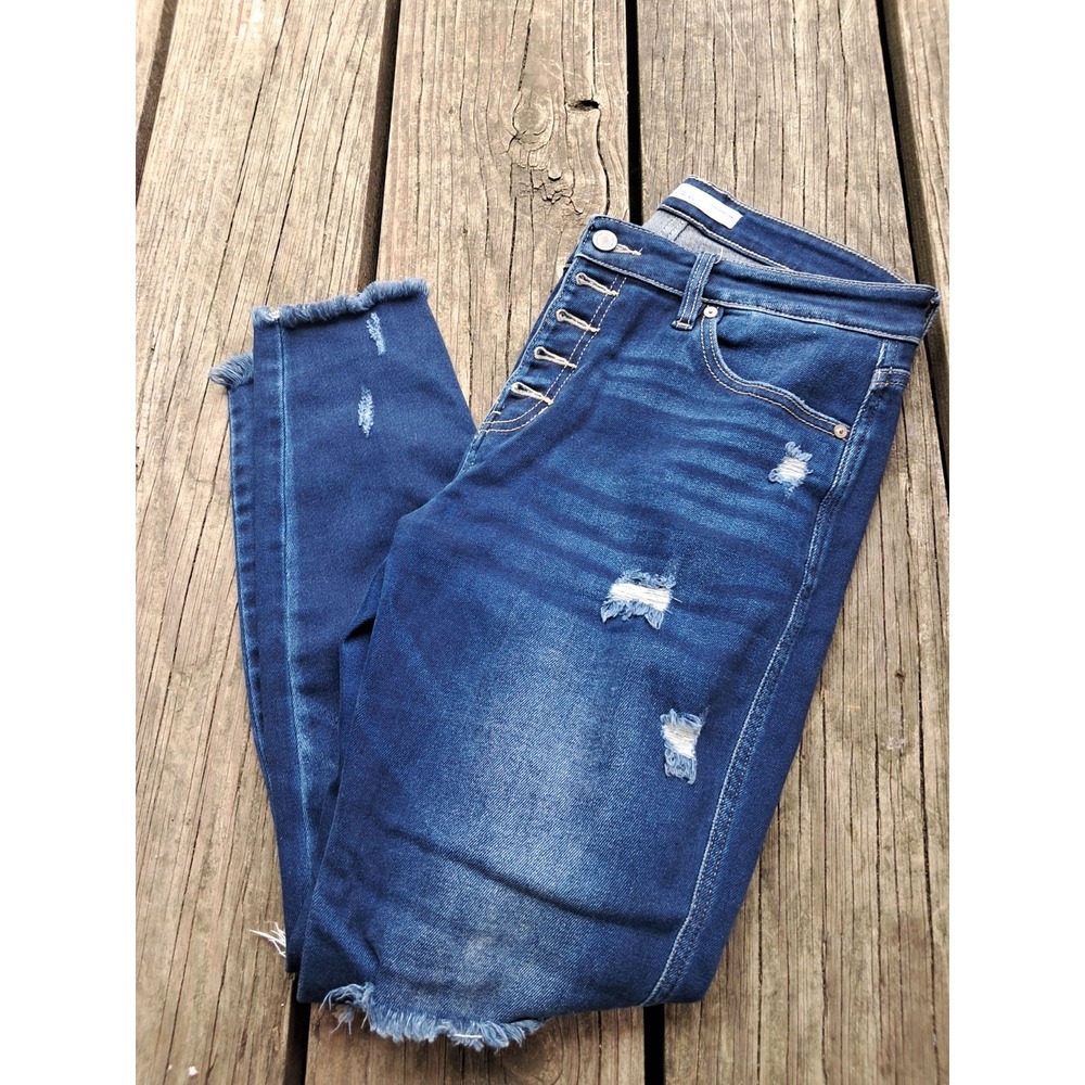 KanCan Jeans Womens 29 Blue Skinny Distressed Fringe Hem Denim Medium Wash C4